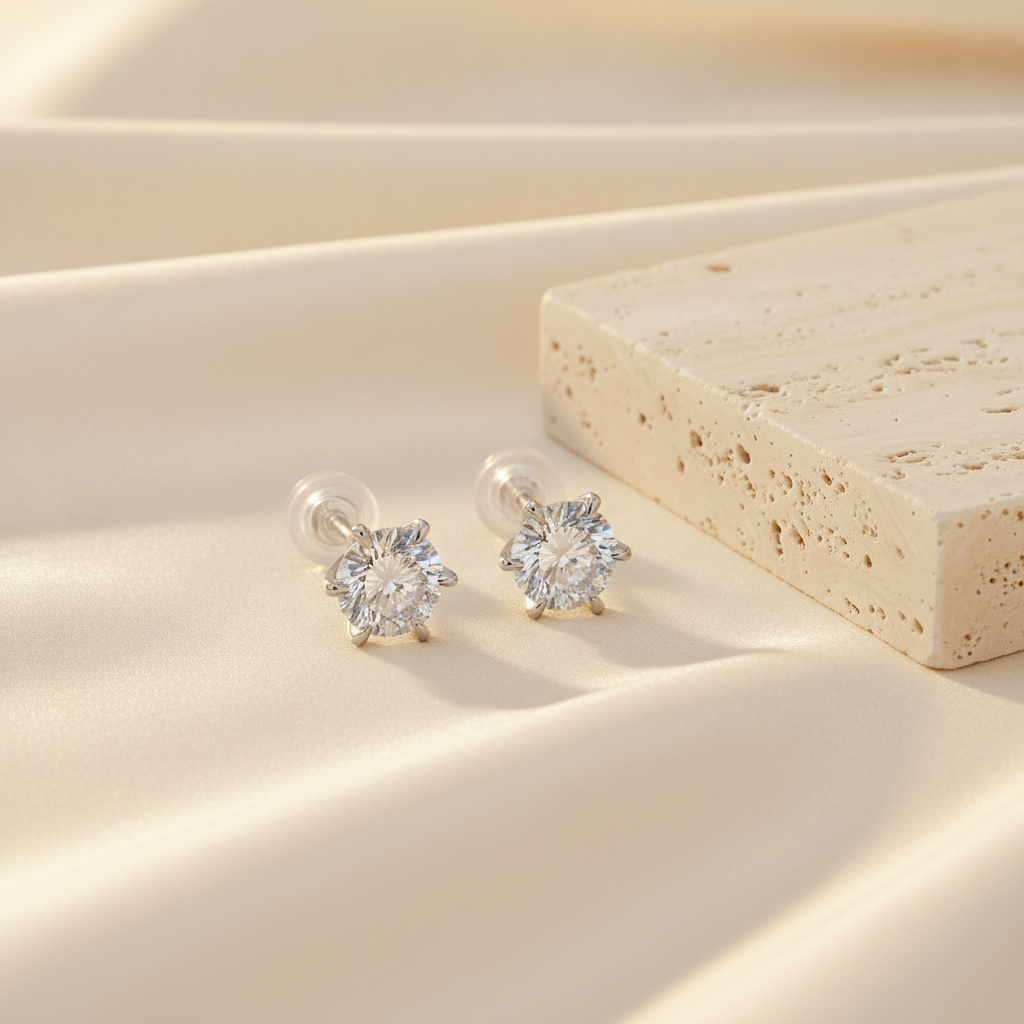 The Guardian Solitaire Studs, Sterling Silver