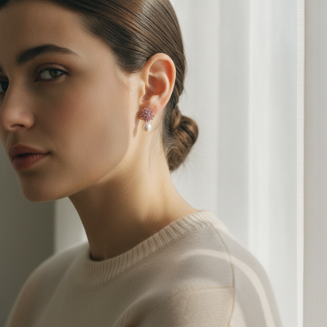 The Fleur Pearl Studs, Silver