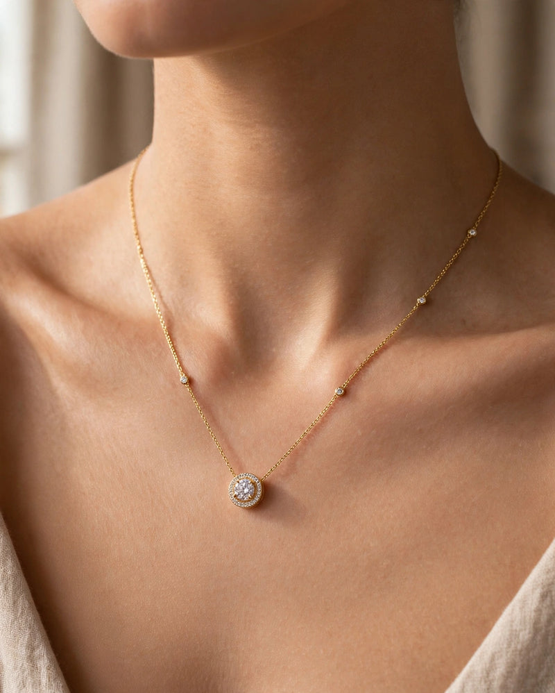 Adora Moissanite Halo Pendant Necklace